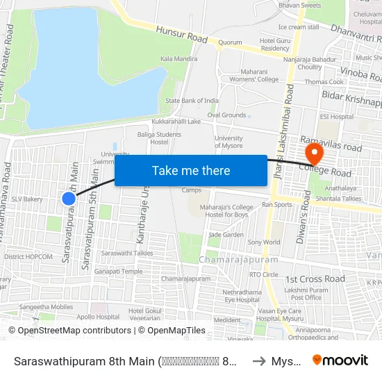 Saraswathipuram 8th Main (ಸರಸ್ವತಿಪುರಂ 8ನೇ ಮೈನ್) to Mysore map