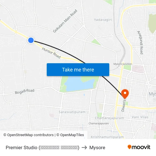 Premier Studio (ಪ್ರೀಮಿಯರ್ ಸ್ಟುಡಿಯೋ) to Mysore map