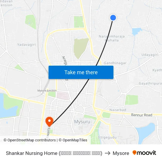 Shankar Nursing Home (ಶಂಕರ್ ನರ್ಸಿಂಗ್ ಹೋಮ್) to Mysore map