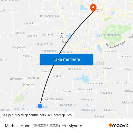 Marballi Hundi (ಮರ್ಬಳ್ಳಿ ಹುಂಡಿ) to Mysore map