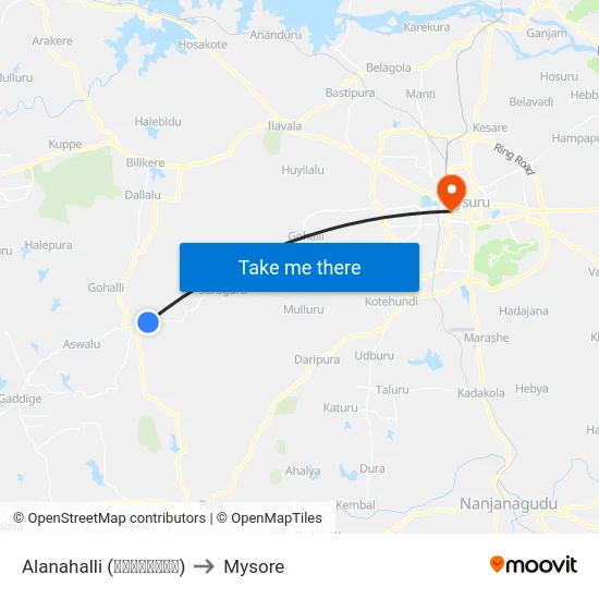 Alanahalli (ಆಲನಹಳ್ಳಿ) to Mysore map