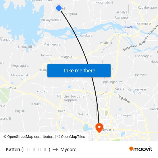 कट्टेरी to मैसूर map