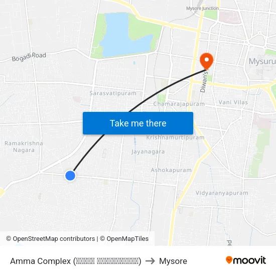 Amma Complex (ಅಮ್ಮಾ ಕಾಂಪ್ಲೆಕ್ಸ್) to Mysore map