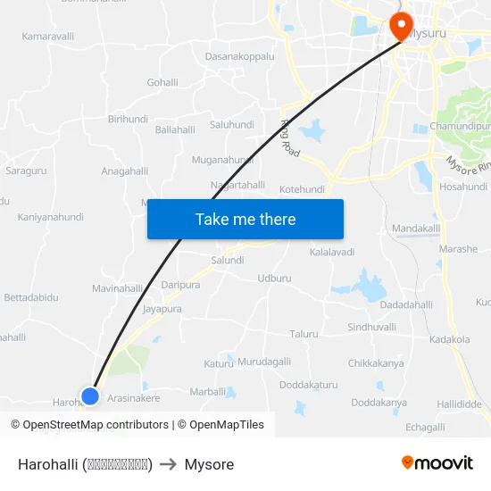 Harohalli (ಹಾರೋಹಳ್ಳಿ) to Mysore map