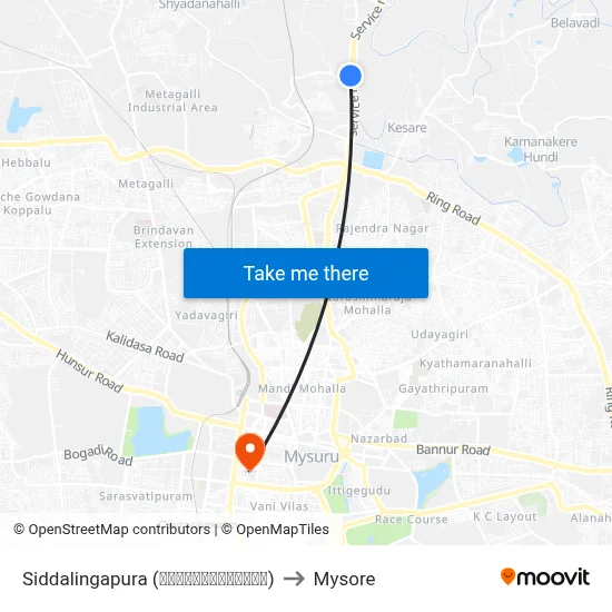 Siddalingapura (ಸಿದ್ದಲಿಂಗಾಪುರ) to Mysore map