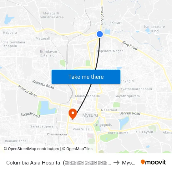 Columbia Asia Hospital (ಕೊಲಂಬಿಯಾ ಏಷ್ಯಾ ಆಸ್ಪತ್ರೆ) to Mysore map