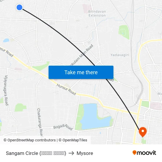 Sangam Circle (ಸಂಗಮ್ ವೃತ್ತ) to Mysore map