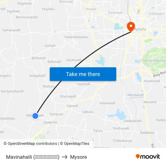 Mavinahalli (ಮಾವಿನಹಳ್ಳಿ) to Mysore map