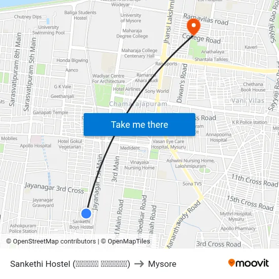 Sankethi Hostel (ಸಂಕೇತಿ ಹಾಸ್ಟಲ್) to Mysore map