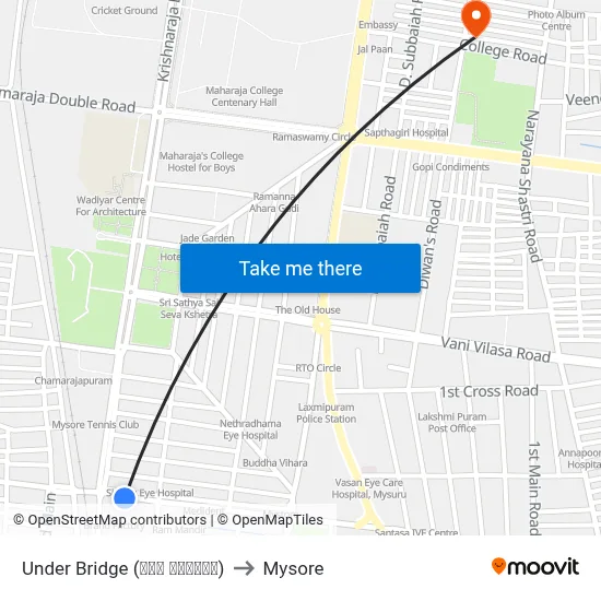 Under Bridge (ಕೆಳ ಸೇತುವೆ) to Mysore map