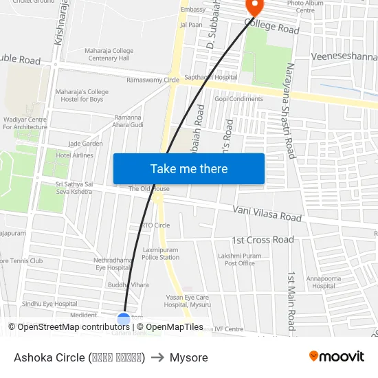 Ashoka Circle (ಅಶೋಕ ವೃತ್ತ) to Mysore map