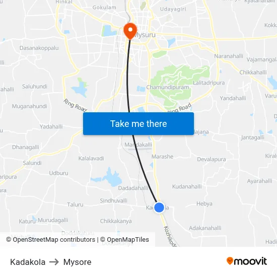 Kadakola to Mysore map