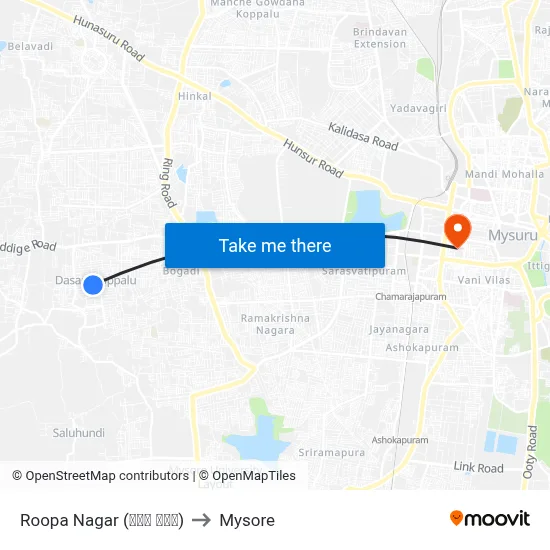 Roopa Nagar (ರೂಪ ನಗರ) to Mysore map