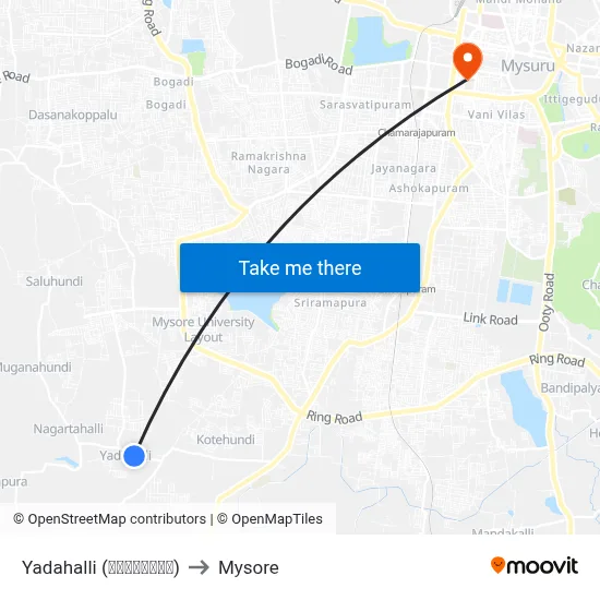 Yadahalli (ಯಾದಹಳ್ಳಿ) to Mysore map
