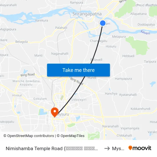 Nimishamba Temple Road (ನಿಮಿಷಾಂಬ ದೇವಸ್ಥಾನ ರಸ್ತೆ) to Mysore map