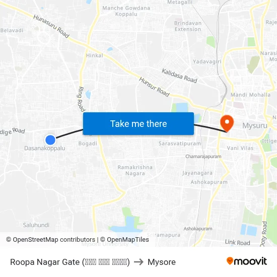Roopa Nagar Gate (ರೂಪ ನಗರ ಗೇಟ್) to Mysore map