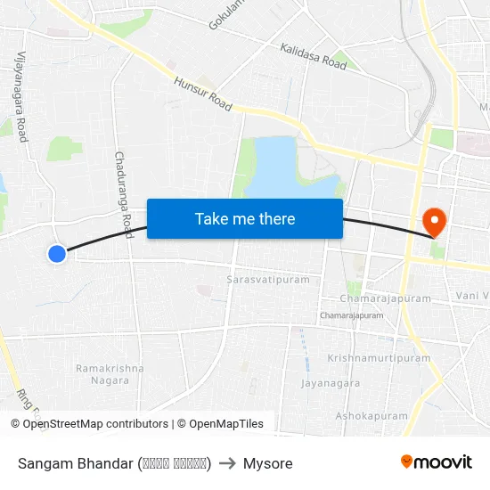 Sangam Bhandar (ಸಂಗಮ ಭಂಡಾರ) to Mysore map