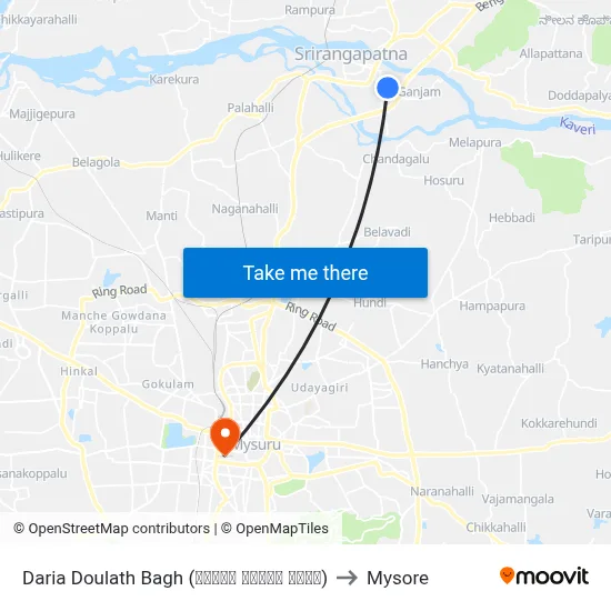 Daria Doulath Bagh (ದರಿಯಾ ದೌಲತ್‌ ಭಾಗ್) to Mysore map