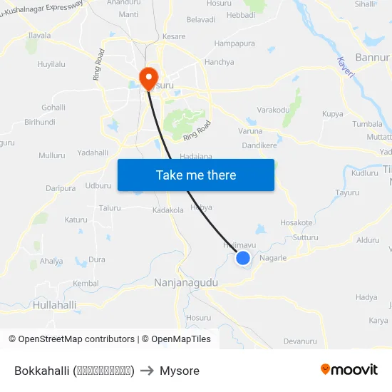 Bokkahalli (ಬೊಕ್ಕಹಳ್ಳಿ) to Mysore map
