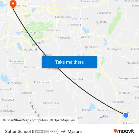 Suttur School (ಸುತ್ತೂರು ಶಾಲೆ) to Mysore map