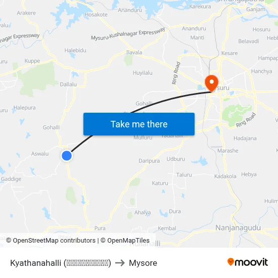 Kyathanahalli (ಕ್ಯಾತನಹಳ್ಳಿ) to Mysore map