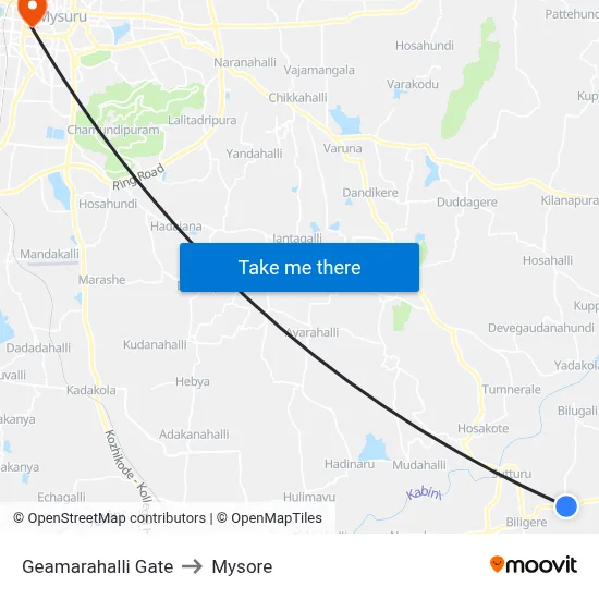 Geamarahalli Gate to Mysore map