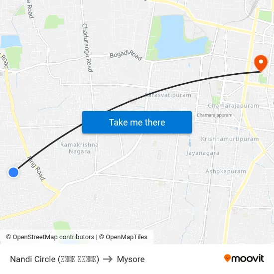 Nandi Circle (ನಂದಿ ವೃತ್ತ) to Mysore map