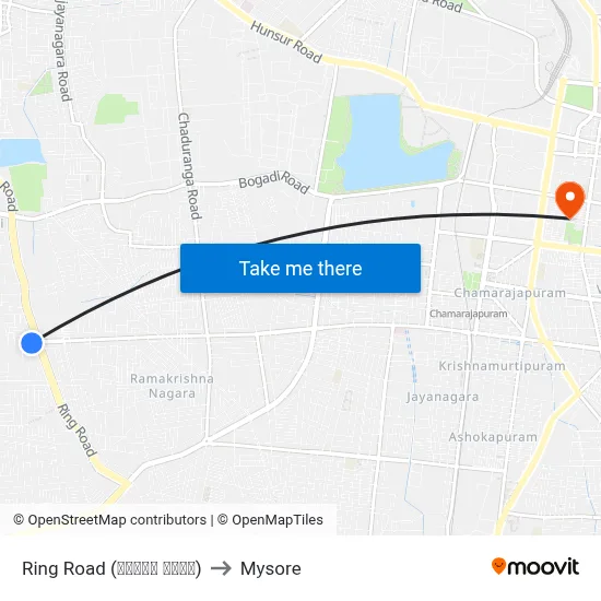 Ring Road (ರಿಂಗ್ ರೋಡ್) to Mysore map
