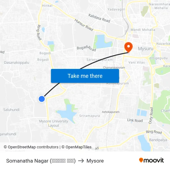 Somanatha Nagar (ಸೋಮನಾಥ ನಗರ) to Mysore map