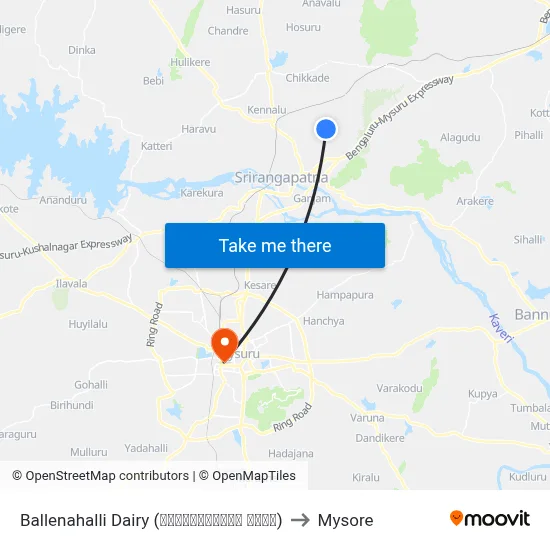 Ballenahalli Dairy (ಬಳ್ಳೇನಹಳ್ಳಿ ಡೈರಿ) to Mysore map