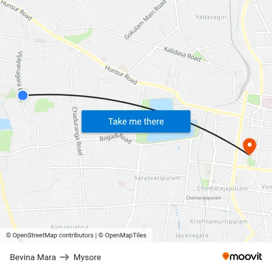 Bevina Mara to Mysore map