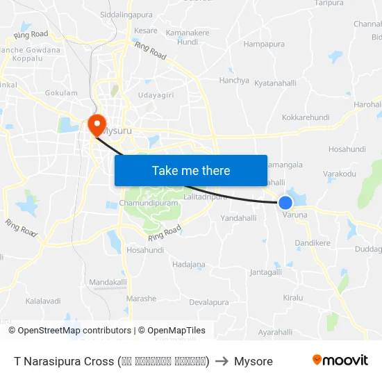 T Narasipura Cross (ಟಿ ನರಸೀಪುರ ಕ್ರಾಸ್) to Mysore map