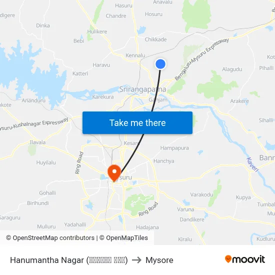 Hanumantha Nagar (ಹನುಮಂತ ನಗರ) to Mysore map
