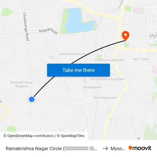 Ramakrishna Nagar Circle (ರಾಮಕೃಷ್ಣನಗರ ವೃತ್ತ) to Mysore map