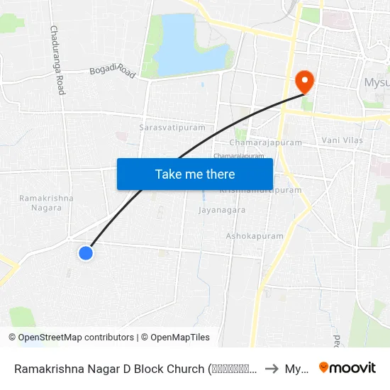Ramakrishna Nagar D Block Church (ರಾಮಕೃಷ್ಣನಗರ ಡಿ ಬ್ಲಾಕ್ ಚರ್ಚ್) to Mysore map