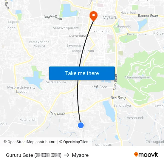 Gururu Gate (ಗುರೂರು ಗೇಟ್) to Mysore map