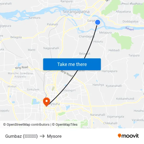 Gumbaz (ಗುಂಬಜ್‌) to Mysore map