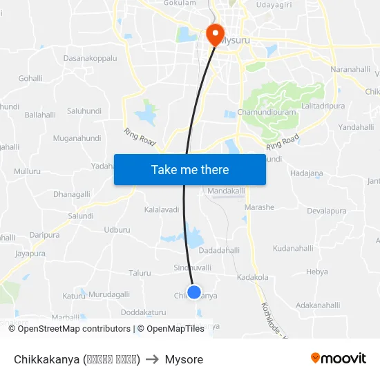 Chikkakanya (ಚಿಕ್ಕ ಕನ್ಯ) to Mysore map