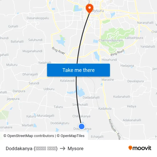 Doddakanya (ದೊಡ್ಡ ಕನ್ಯ) to Mysore map