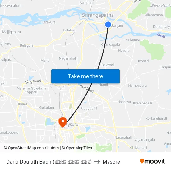 Daria Doulath Bagh (ದರಿಯಾ ದೌಲತ್‌ ಭಾಗ್) to Mysore map