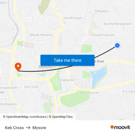 Keb Cross to Mysore map