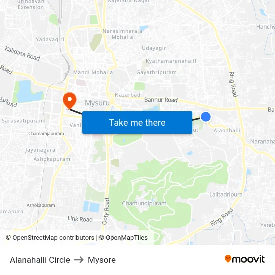 Alanahalli Circle to Mysore map