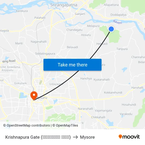 Krishnapura Gate (ಕೃಷ್ಣಾಪುರ ಗೇಟ್) to Mysore map