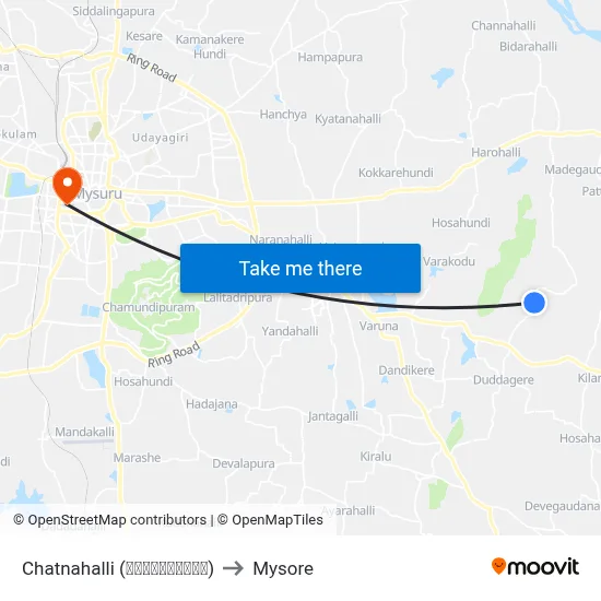 Chatnahalli (ಚಾಟ್ನಹಳ್ಳಿ) to Mysore map
