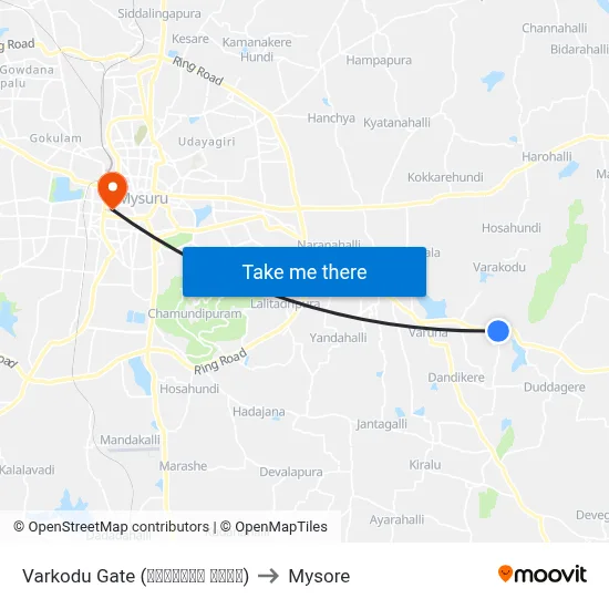 Varkodu Gate (ವರ್ಕೋಡು ಗೇಟ್) to Mysore map