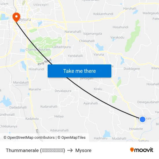 Thummanerale (ತುಮ್ಮನೇರಳೆ) to Mysore map
