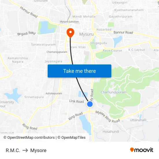 R.M.C. to Mysore map