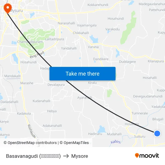 Basavanagudi (ಬಸವನಗುಡಿ) to Mysore map