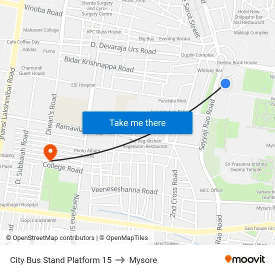 City Bus Stand Platform 15 to Mysore map