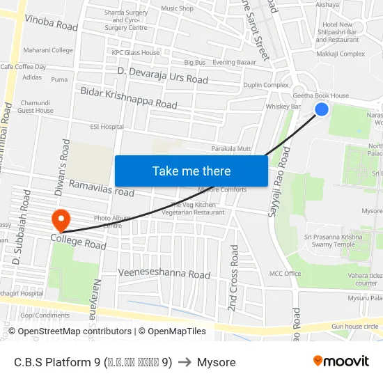 C.B.S Platform 9 (ನ.ಬ.ನಿ ಅಂಕಣ 9) to Mysore map